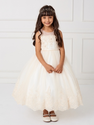 Dress Style 5801 - Illusion Neckline with Scalloped Edging and Lace Hem Dress in Champagne