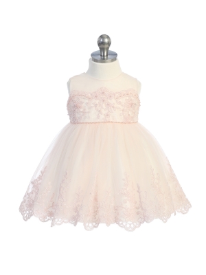 Girls Dress Style 5801 - Illusion Neckline with Lace Hem Dress in Choice of Color