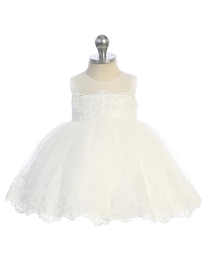 Girls Dress Style 5801 - Illusion Neckline with Lace Hem Dress in Ivory