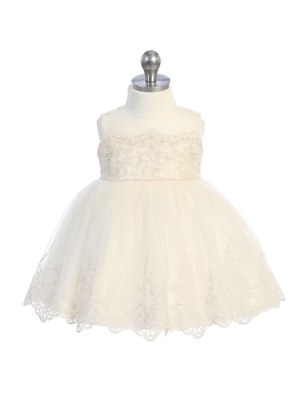 Girls Dress Style 5801 - Illusion Neckline with Lace Hem Dress in Champagne