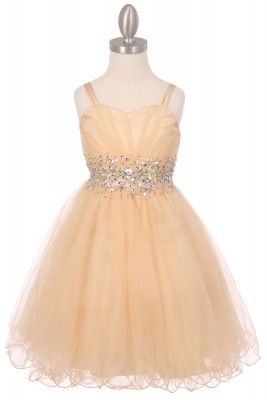 Girls Dress Style 65008 - CHAMPAGNE Spaghetti Strap Rhinestone Dress with Corset Back