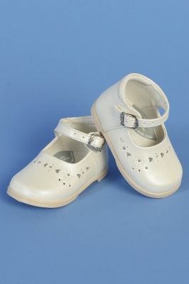 Girls Infant-Toddler Shoe Style SH637 - Leather Mary Jane Shoes with Heart Design in Choice of Color