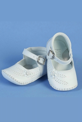 Girls Shoe Style SH762- WHITE Leather Shoes with Flower Accents