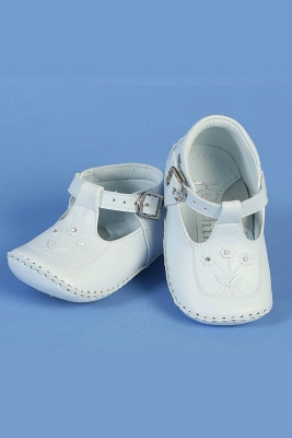 Girls Shoe Style SH763- WHITE Leather T Strap Cut Out Shoes