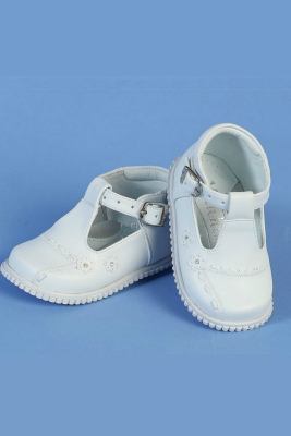 Girls Shoe Style SH766- WHITE Leather T Strap Cut Out Shoes