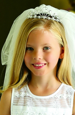 Communion Veil Style VL1177- White- Rhinestone Cross Tiara with Double Layer Veil
