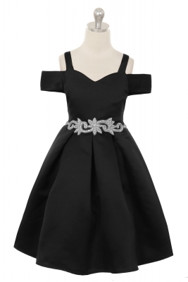 Elegant Off Shoulder Satin Dress with Beautiful Waist Details in Choice of Color