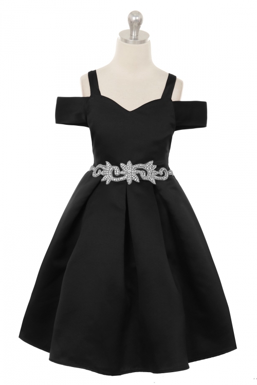 CK_400BL - Elegant Off Shoulder Satin Dress with Beautiful Waist Details in  Choice of Color - Black - Flower Girl Dresses - Flower Girl Dress For Less