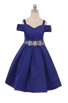 Girls Dress Style - 400 Elegant Off Shoulder Satin Dress with Beautiful Waist Details in Choice of C