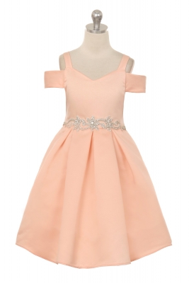Girls Dress Style - 400 Elegant Off Shoulder Satin Dress with Beautiful Waist Details in Choice of C