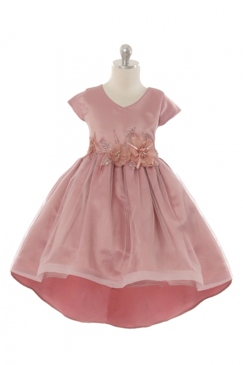 CK_401RO - Girls Dress Style - 401 Stunning Short Sleeve Satin Dress with  Flower Details in Choice of Color - New Items - Flower Girl Dresses - Flower  Girl Dress For Less