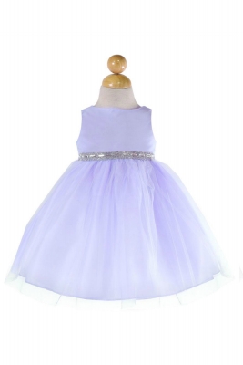 SALE - LILAC Sleeveless Satin and Organza Dress with Embellished Rhinestone Waist