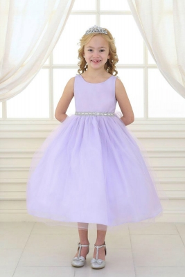 Girls Dress Style D754 - LILAC Sleeveless Satin and Organza Dress with Embellished Rhinestone Waist