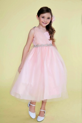 Girls Dress Style D766 - BLUSH Short Dress with Draped Shoulder