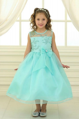 Green Flower Dresses Dress For Less Green S Dress Style Kd2461 Mint Organza With Sheer Illusion Neckline And Fl Liques