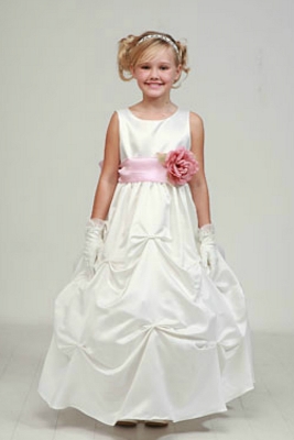 Girls Dress Style 1190- Choice of White or Ivory Dress with Pink Sash and Flower