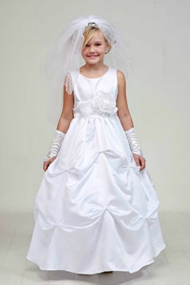 Girls Dress Style 1190- Choice of White or Ivory Dress with White Sash and Flower