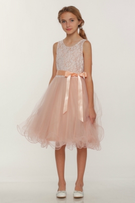 Girls Dress Style 5002 - Sleeveless Lace and Tulle Dress with Curly Hem in Rose