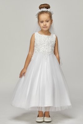 Girls Dress Style 5008 - WHITE Short Beaded Dress