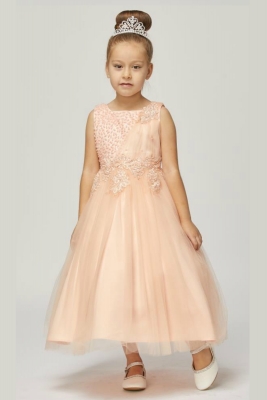 Girls Dress Style 5009 - Blush Sleeveless Sequin and Lace Dress