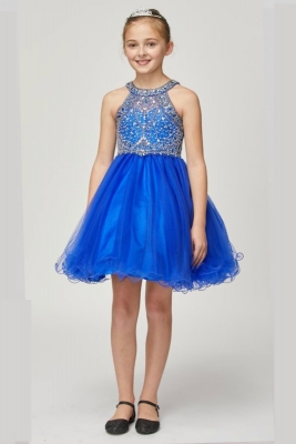 Girls Dress Style 5022 - Sleeveless Embellished Short Party Dress in Royal Blue