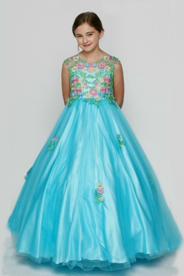 Girls Dress Style 5028 -  Sleeveless Floral Lace and Tulle Dress in Choice of Color