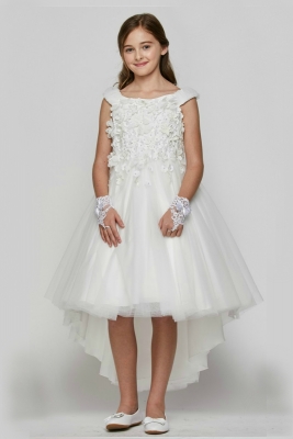 Girls Dress Style 5033 - Capped Sleeve Embellished High Low Skirt Dress in Choice of Color
