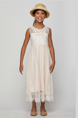 Girls Dress Style 5036 - Sleeveless Lace Dress with Keyhole Back in Choice of Color