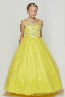 Girls Dress Style 5042 - Long Beaded Party Dress in Yellow