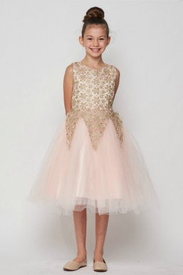Girls Dress Style 9030 - Short Gold Embroidered Gown in Choice of Color