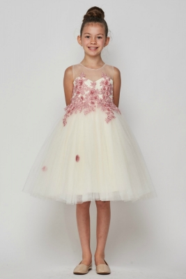 Girls Dress Style 9035 - Short Floral Embellished Gown in Ivory Champagne