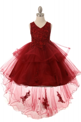 SALE BURGUNDY High Low Sequin Embroidered Dress