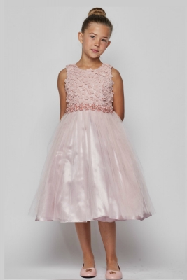 Girls Dress Style 5059 - Dusty Pink 2-D Floral Bodice Short Dress