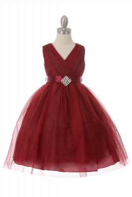 Girls Dress Style ST1220 - BURGUNDY Dress with Choice of 13 Ribbon Color Options