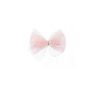 Blush Shimmery Mesh Pearl Bow Hair Clip