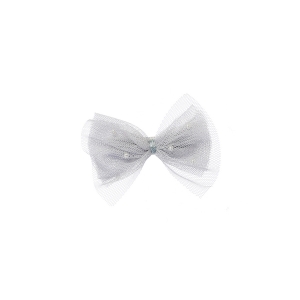 Gray Shimmery Mesh Pearl Bow Hair Clip