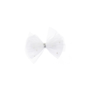 White Shimmery Mesh Pearl Bow Hair Clip