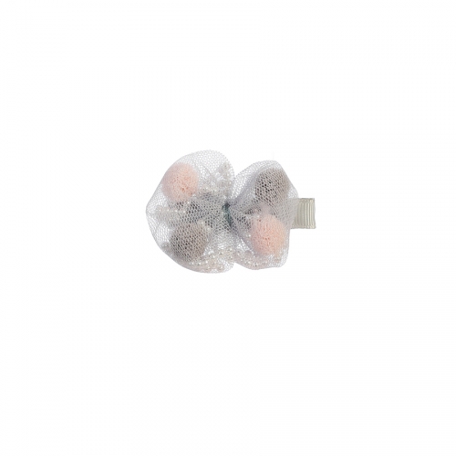 Gray Pom Pom Bow Hair Clip