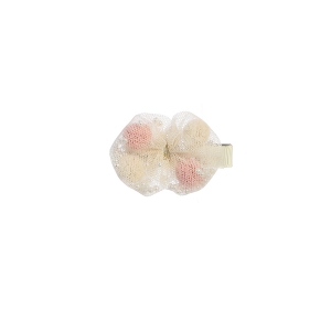 Ivory Pom Pom Bow Hair Clip