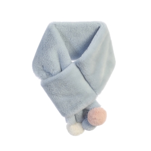 Blue Faux Fur Scarf with Multi Colored Pom Poms