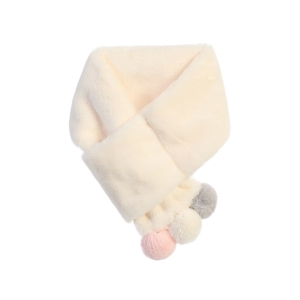 Ivory Faux Fur Scarf with Multi Colored Pom Poms