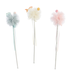 Under the Sea Tulle Wand with Single Pom Pom and Iridescent Sea Animal Accent