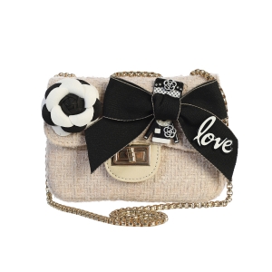 Nude/Black Tweed Purse with a bow