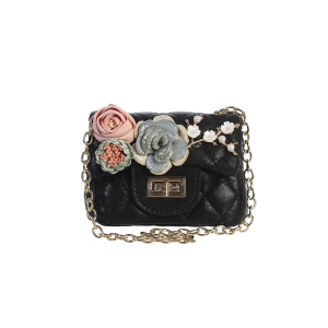 Black Metallic Mini Purse with Flowers