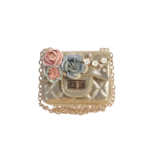 Gold Metallic Mini Purse with Flowers