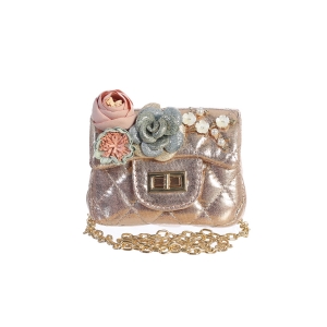 Rose Gold Metallic Mini Purse with Flowers
