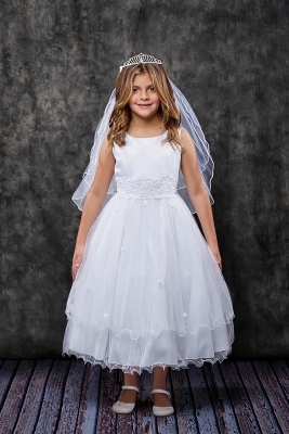 White Sleeveless Lace Trim Tulle Dress