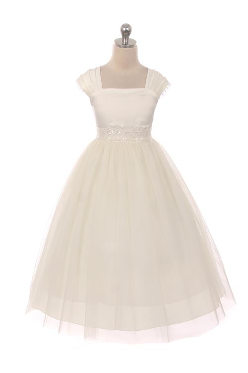 Ivory Pleated Cap Sleeve Dress