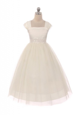 Ivory Pleated Cap Sleeve Dress
