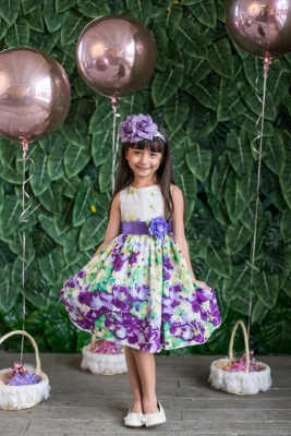 Lavender Sleeveless Flower Printed Dress